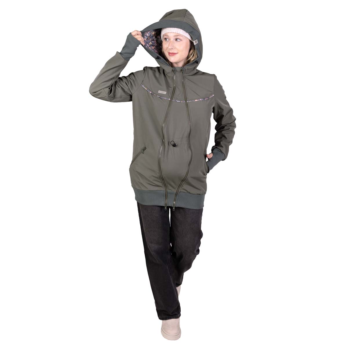 Allwetter Mamajacke Umstandsjacke Tragejacke in Oliv