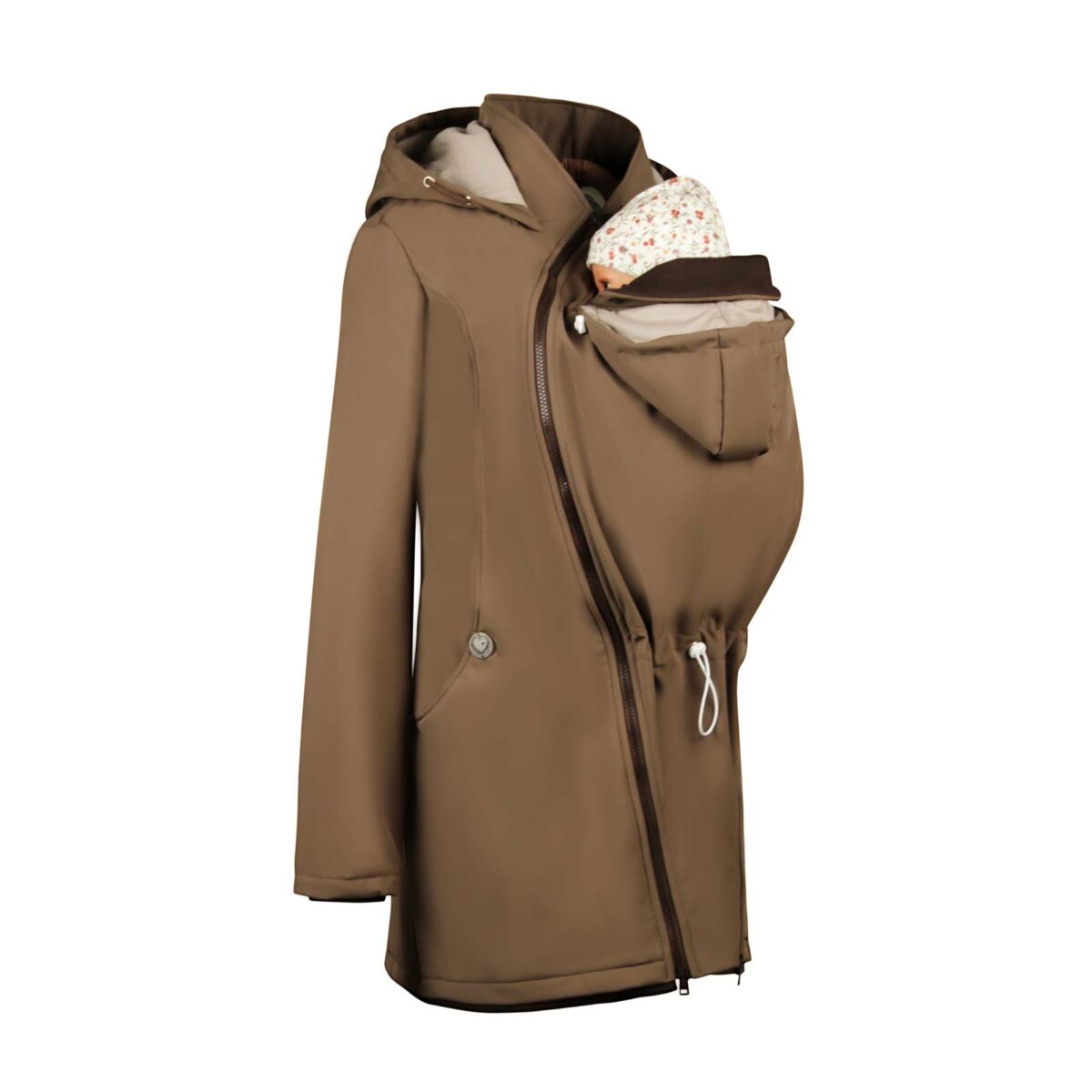 Baby Tragejacke aus Softshell Mellory in Taupe, A-Linie, Mamajacke