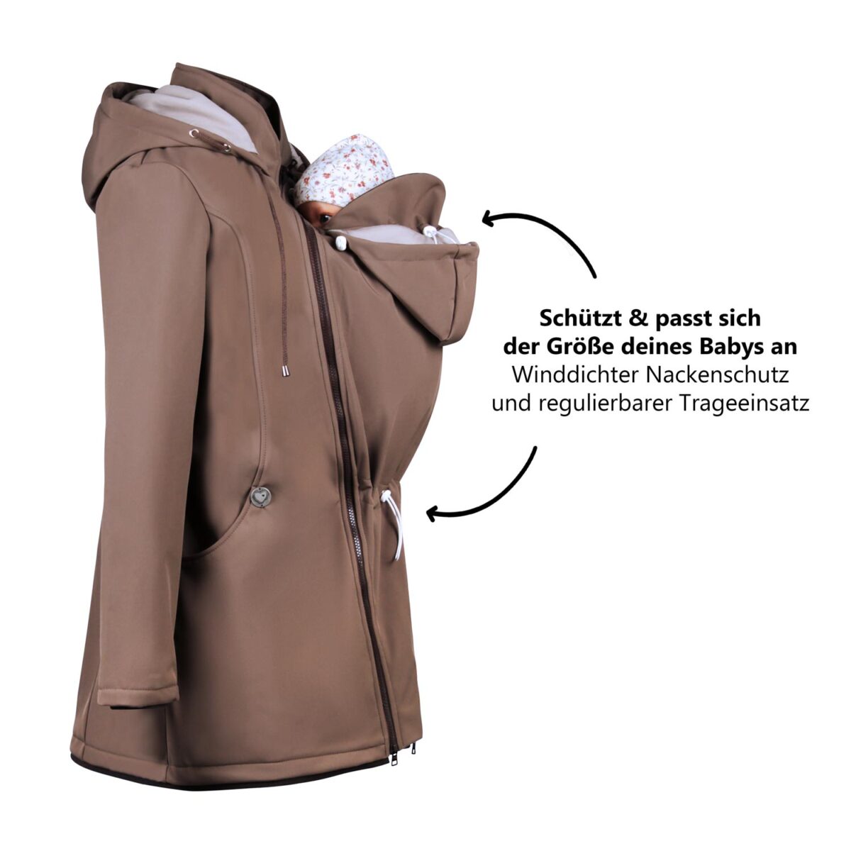 Baby Tragejacke Softshell Beige Mama Baby Regenjacke