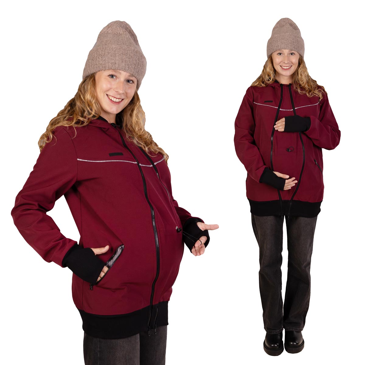 Softshell Umstandsjacke Tragejacke bordeaux