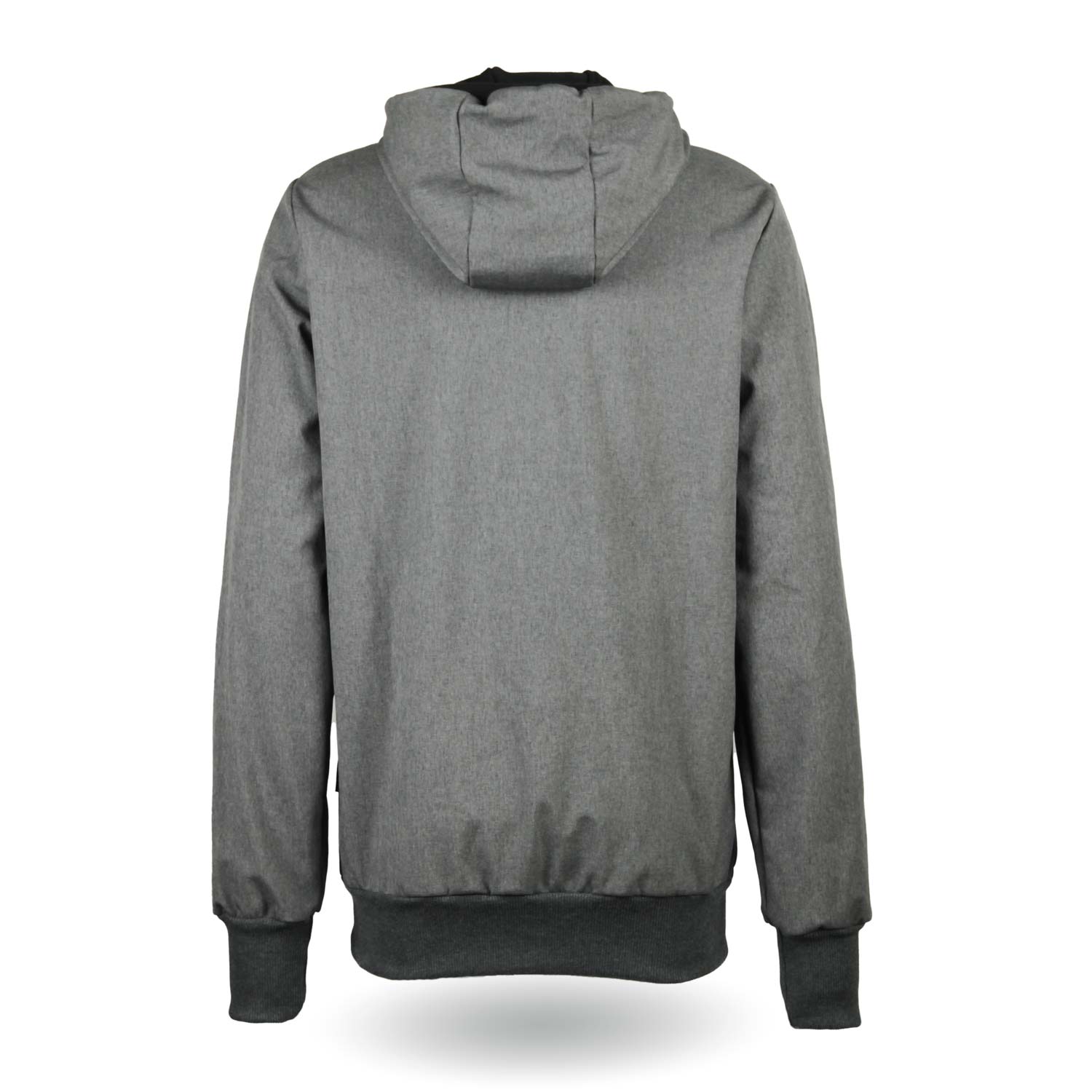 Rückenansicht graue Softshelljacke für Papas, Männer Baby Tragejacke