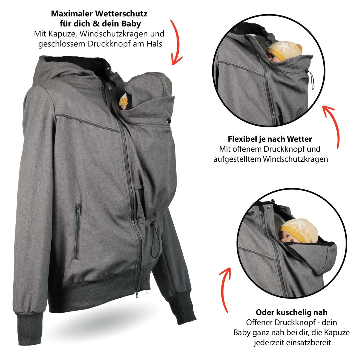 Baby Tragejacke für Männer, Babyeinsatz mit verschiedenen Funktionen