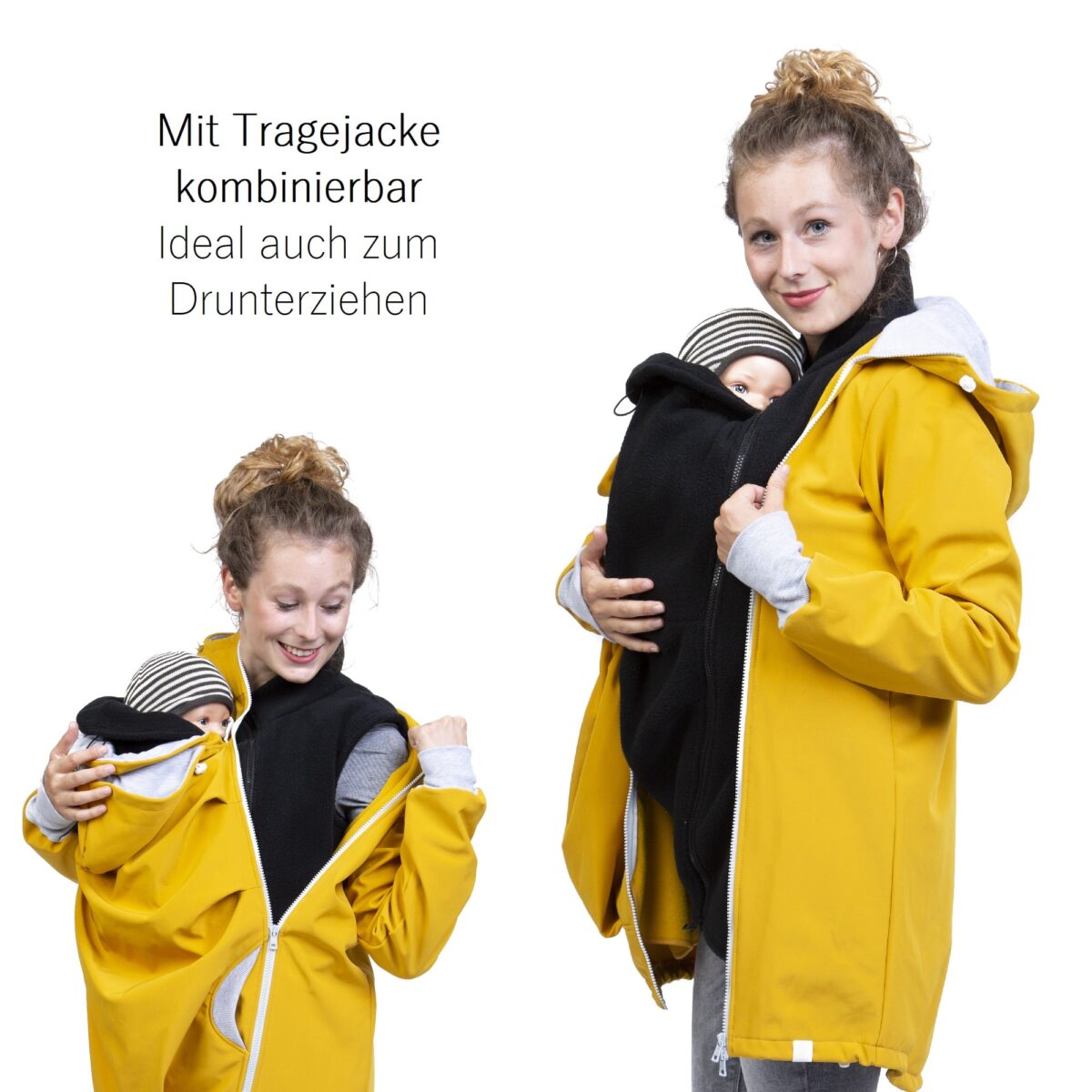 Baby tragen im Winter Trageweste aus Fleece mit Tragejacke aus Softshell