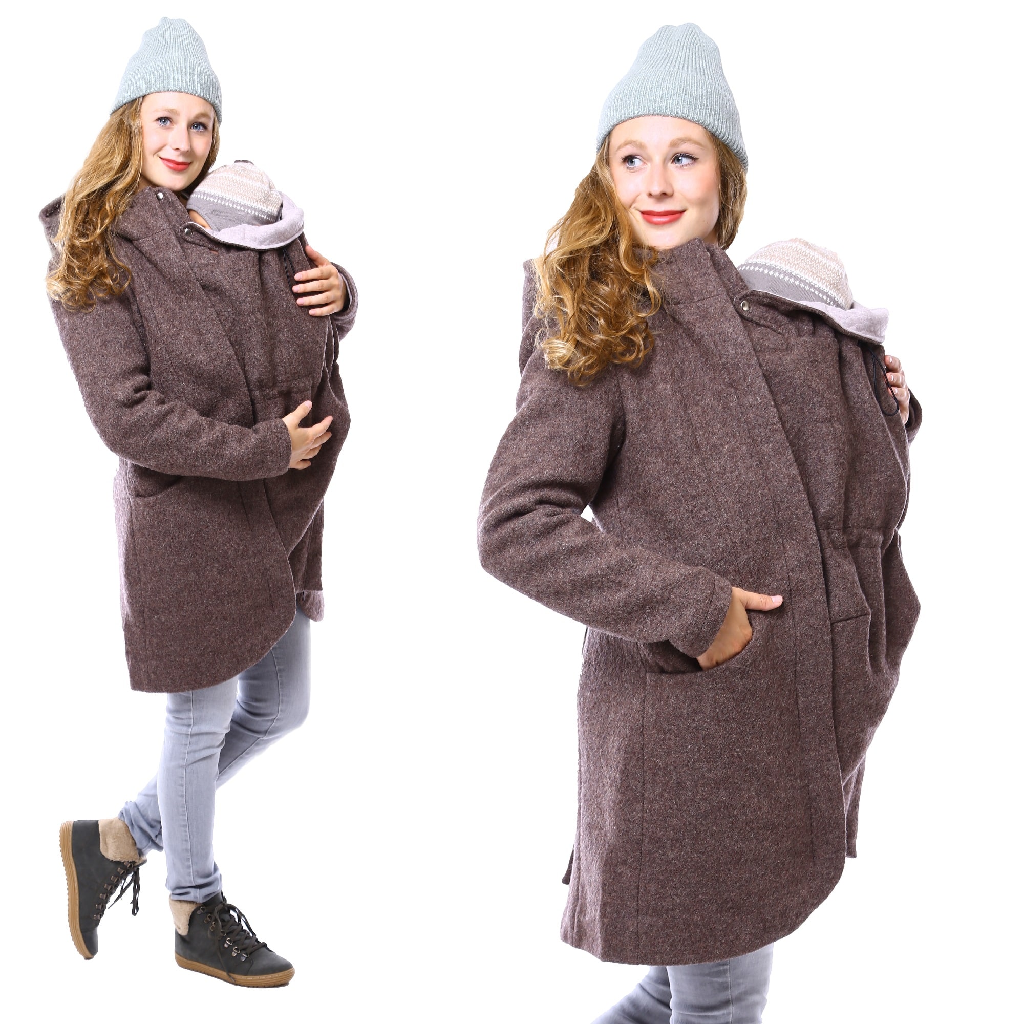 Umstandsmantel für den Winter Tragemantel aus Wollwalk Draußen Baby tragen Viva la Mama