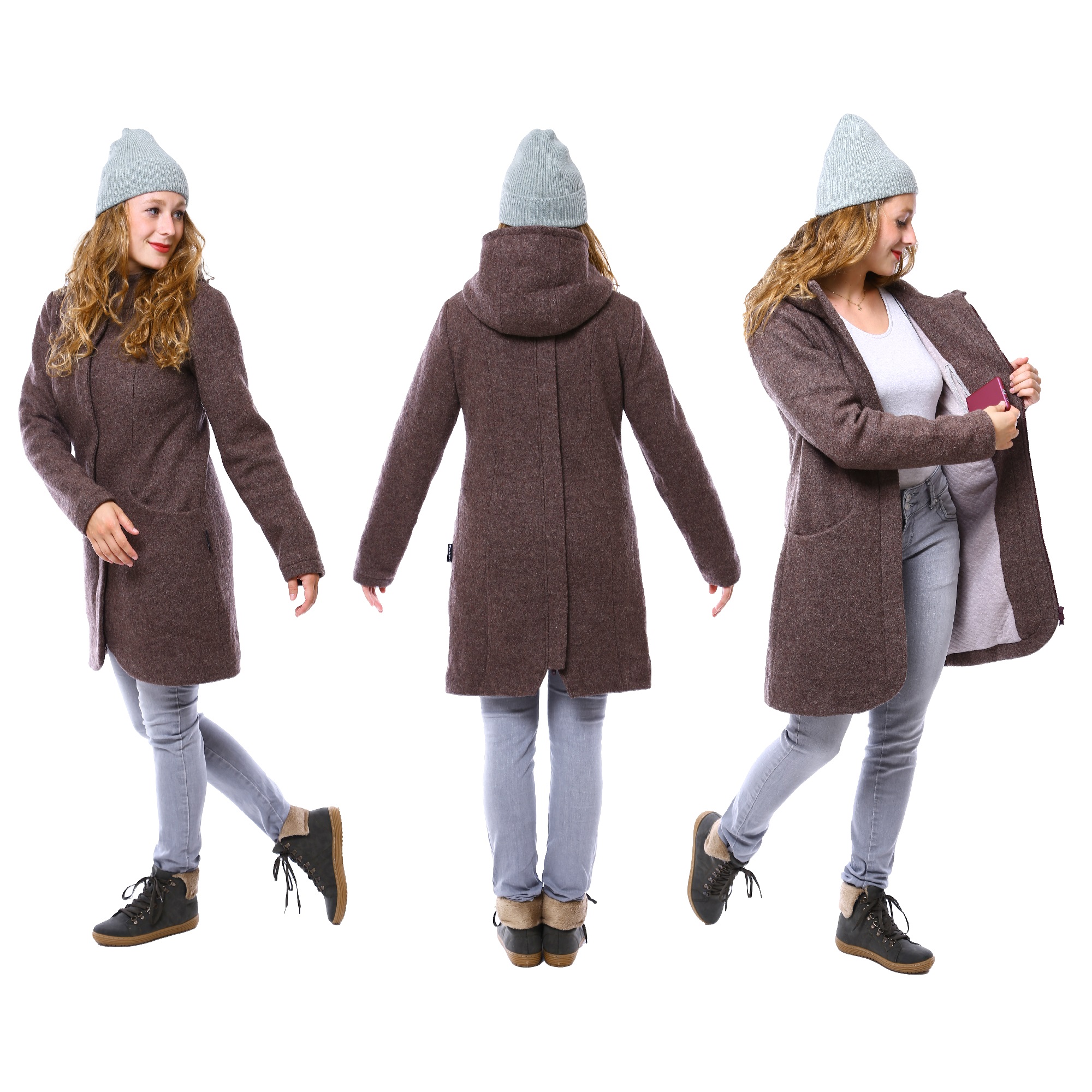 Umstandsmantel für den Winter Tragemantel aus Wollwalk Draußen Baby tragen Viva la Mama