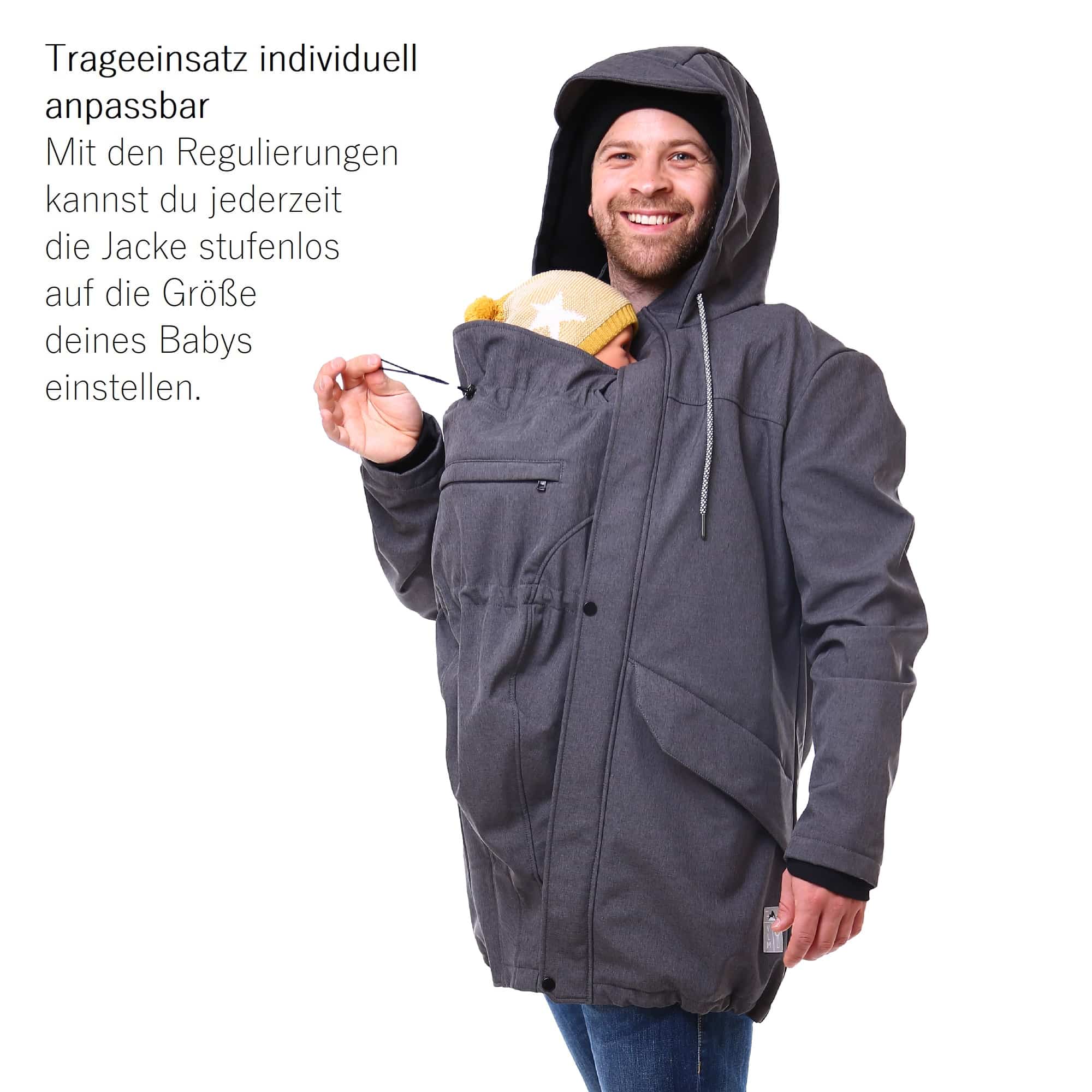 Männer Parka anthrazit PROTECTIS Mantel zum Babytragen Tragemantel aus Softshell Allwetter Tragejacke Viva la Mama