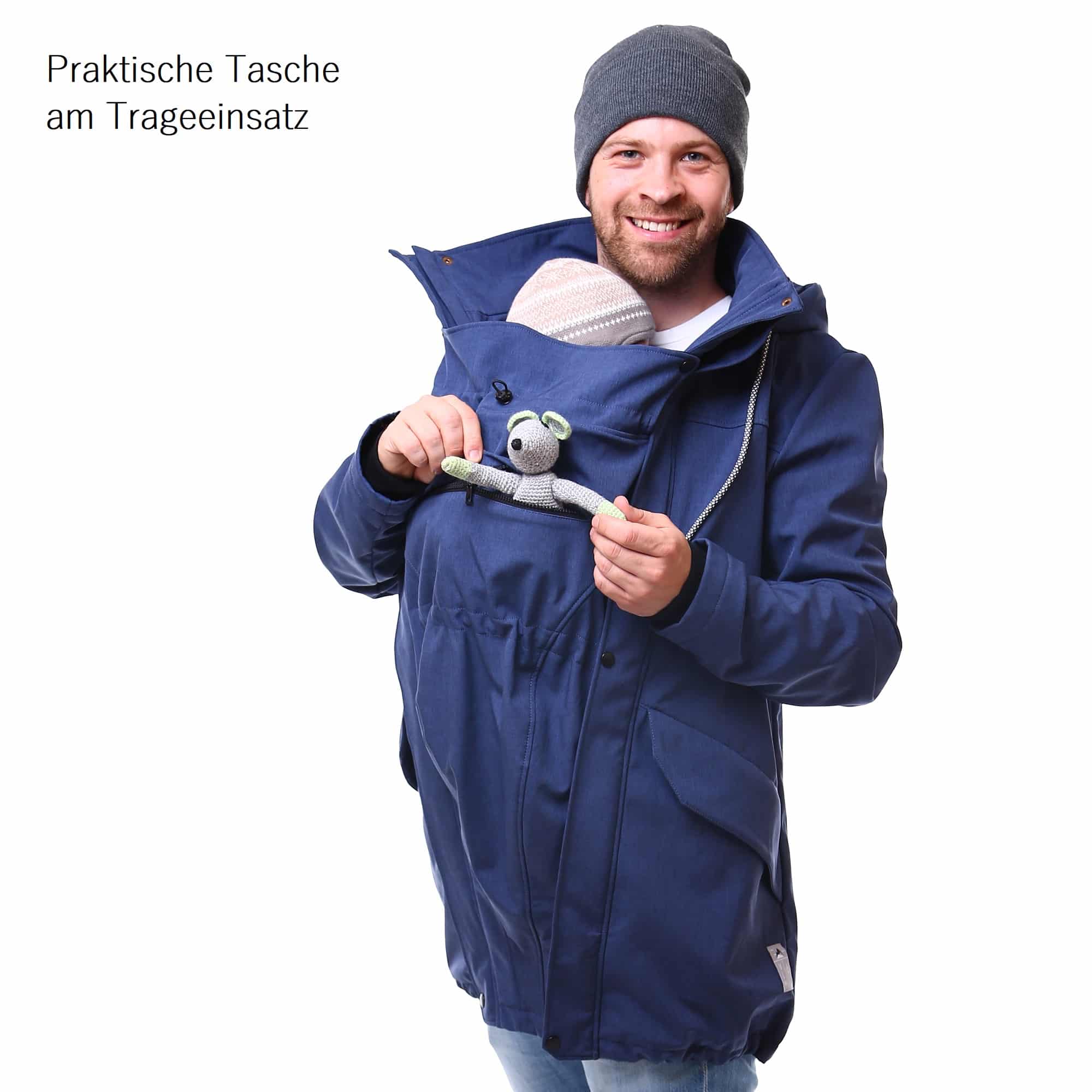 Männer Parka jeansblau PROTECTIS Mantel zum Babytragen Tragemantel aus Softshell Allwetter Tragejacke Viva la Mama