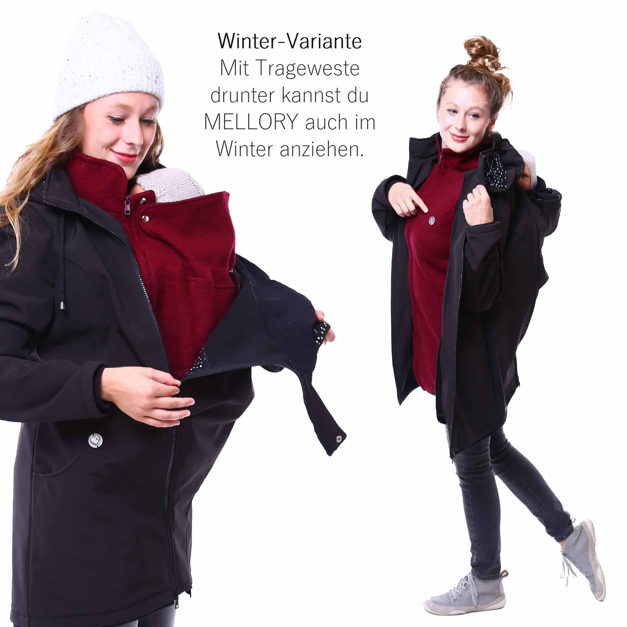 Tragejacke für jedes Wetter Baby Tragemantel Schwangerschaftsjacke aus Softshell Mellory Plus zum Rückentragen Viva la Mama Babytragejacken