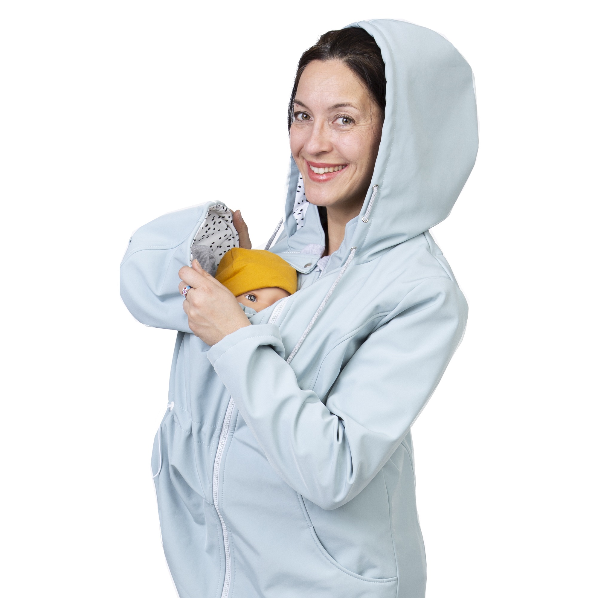Tragejacke Softshell mit Kapuzen für Mama und Baby