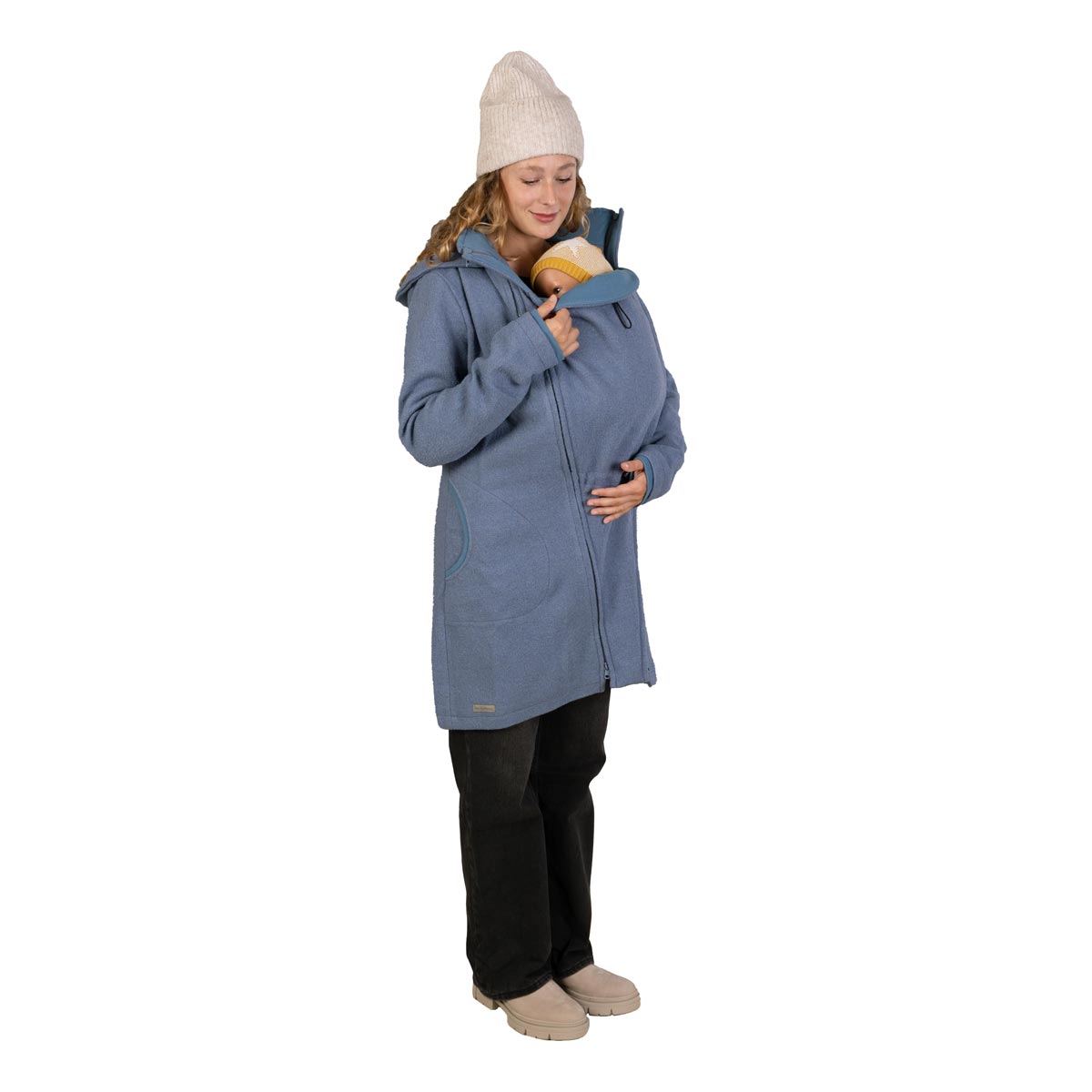 Baby Tragejacke für den Winter aus Wolle in blau