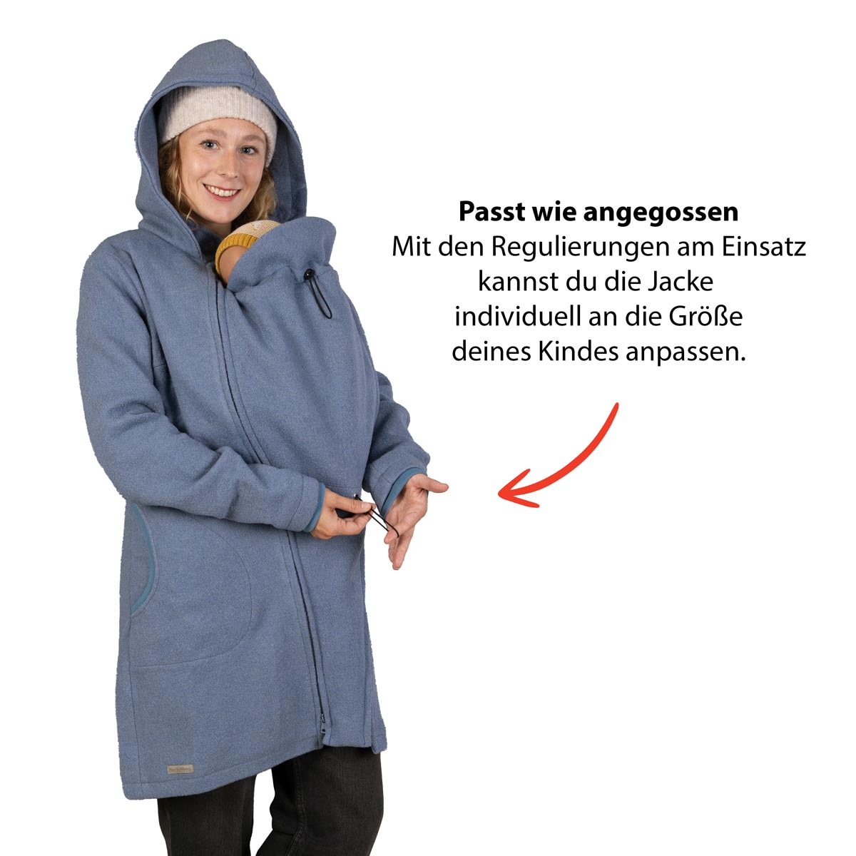 Baby Tragejacke für den Winter aus Wolle in blau