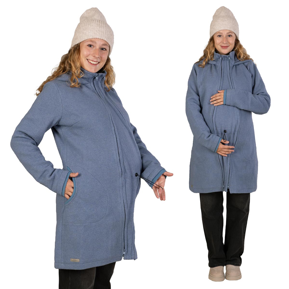 Umstandsjacke für den Winter aus Wolle in blau