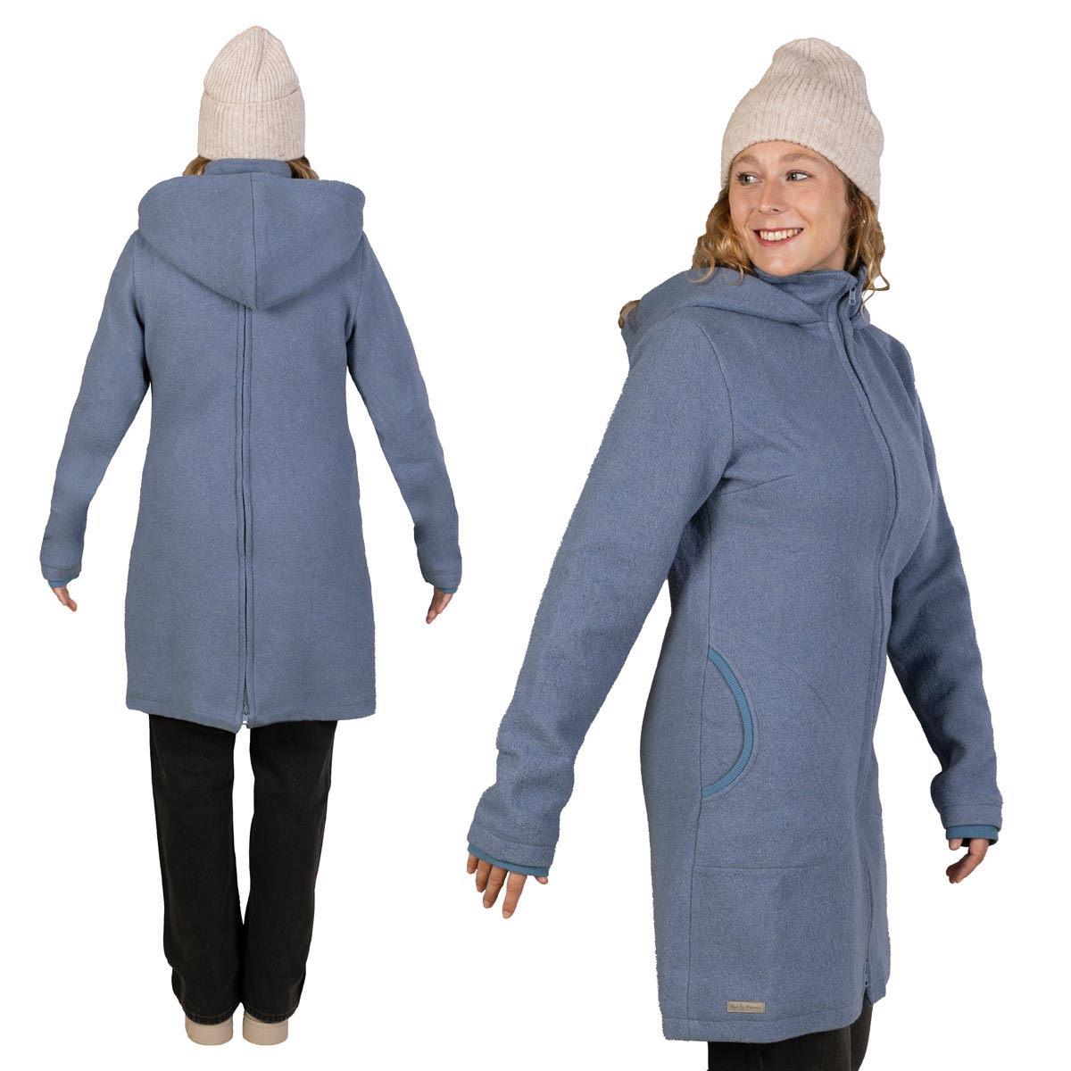 Baby Tragejacke für den Winter aus Wolle in blau