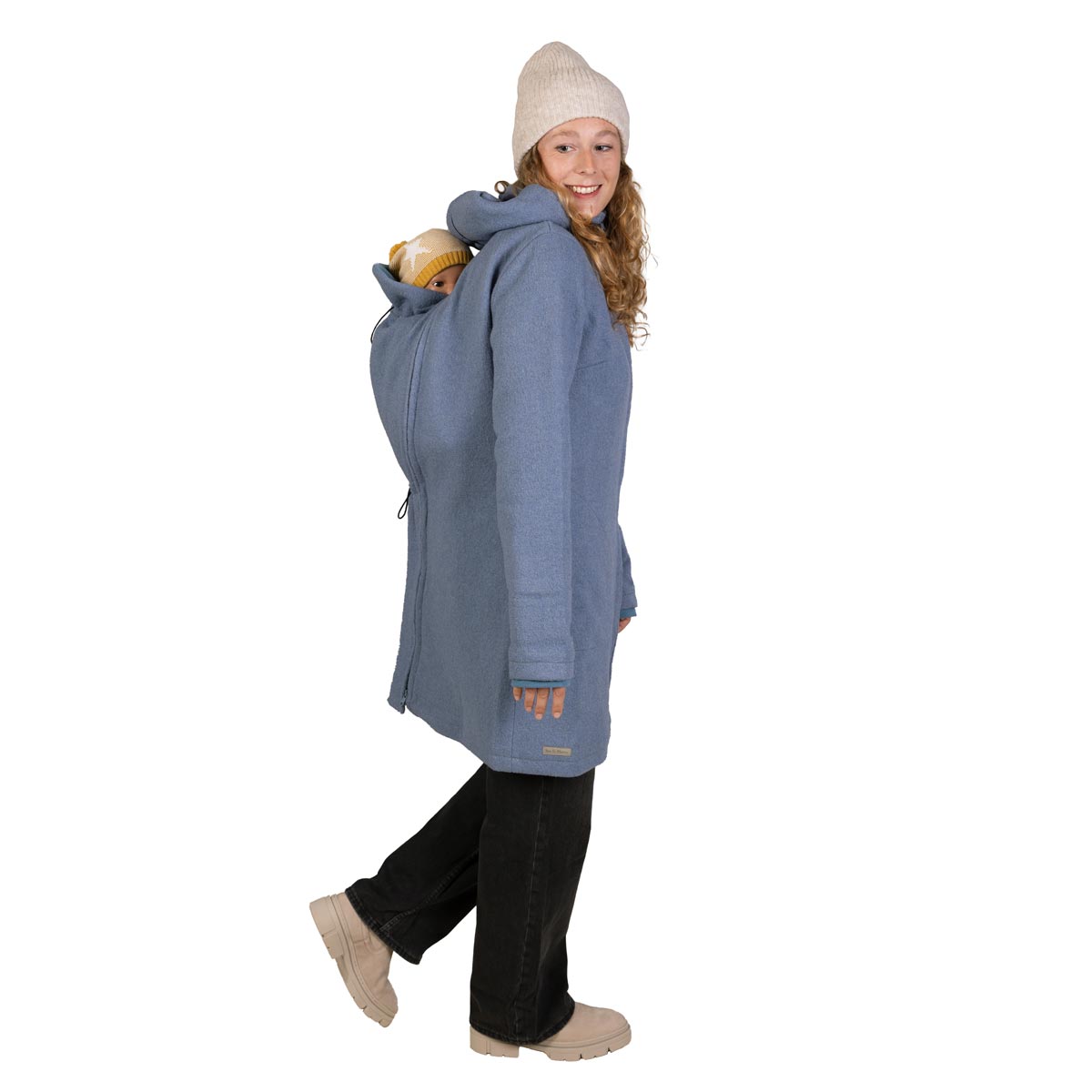 Rückentragejacke Winter aus Wolle in blau