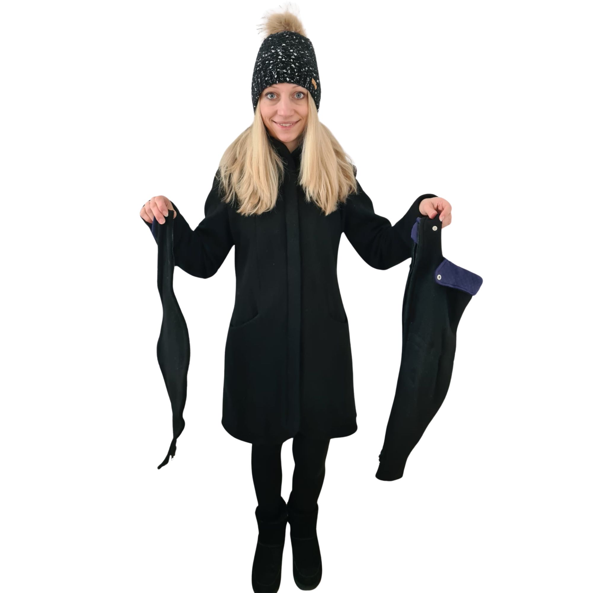 Exklusiver Wollmantel schwarz Winter Tragemantel Baby