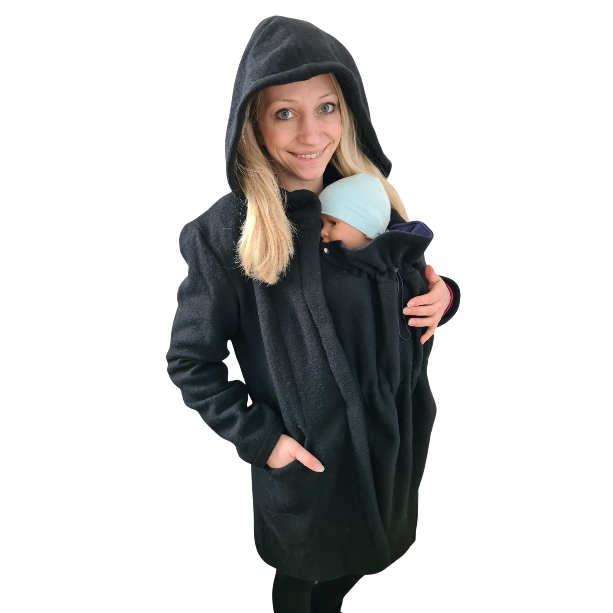 Exklusiver Wollmantel schwarz Winter Tragemantel Baby