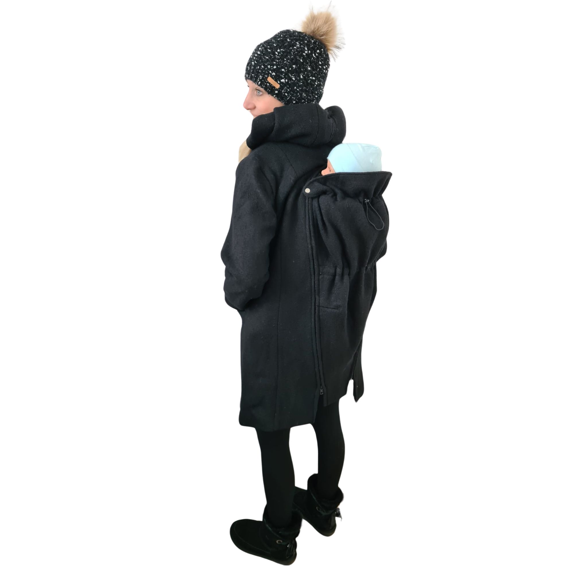 Exklusiver Wollmantel schwarz Winter Tragemantel Baby