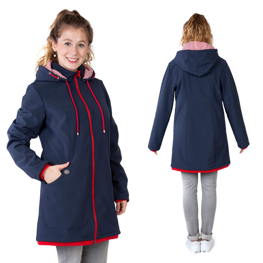 Tragejacke und Umstandsjacke aus Softshell, Vorder- und Rückenansicht