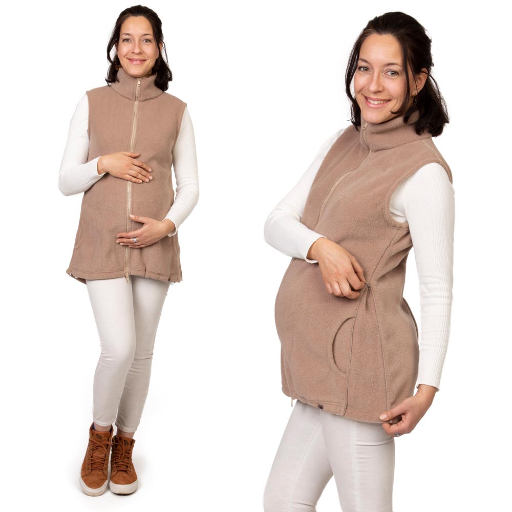 Umstandsweste aus Fleece in Beige, mit Erweiterung für Babybauch