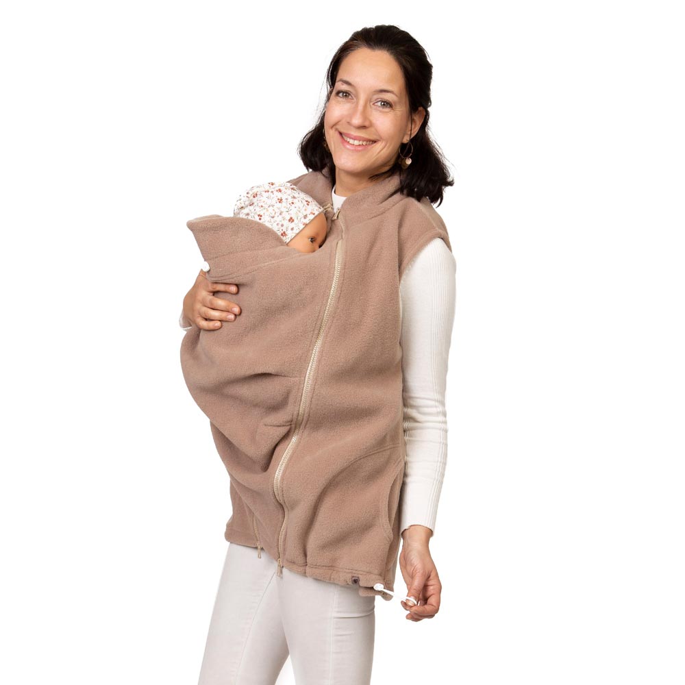 Trageweste aus Fleece in Beige, Weste für Babytrage, Verstellbarer Saum