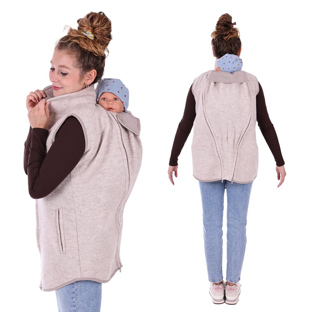 Baby Trageweste aus Wolle in Ecru (Ansicht beim Rückentragen)