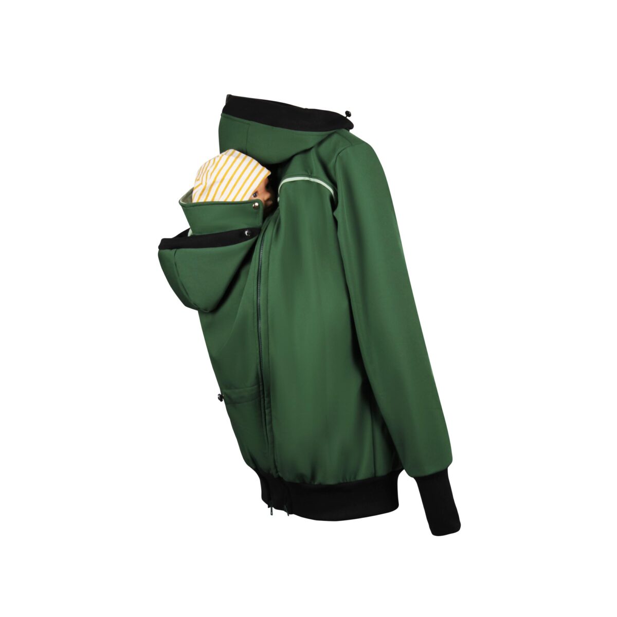 Softshell Tragejacke zum Rückentragen (Ansicht mit Babyeinsatz hinten)