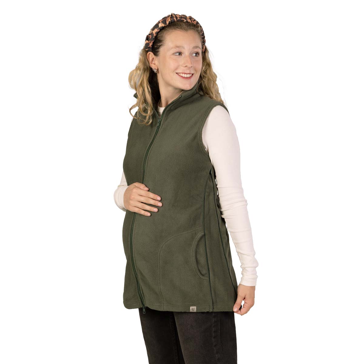 Umstandsweste aus Fleece in Oliv