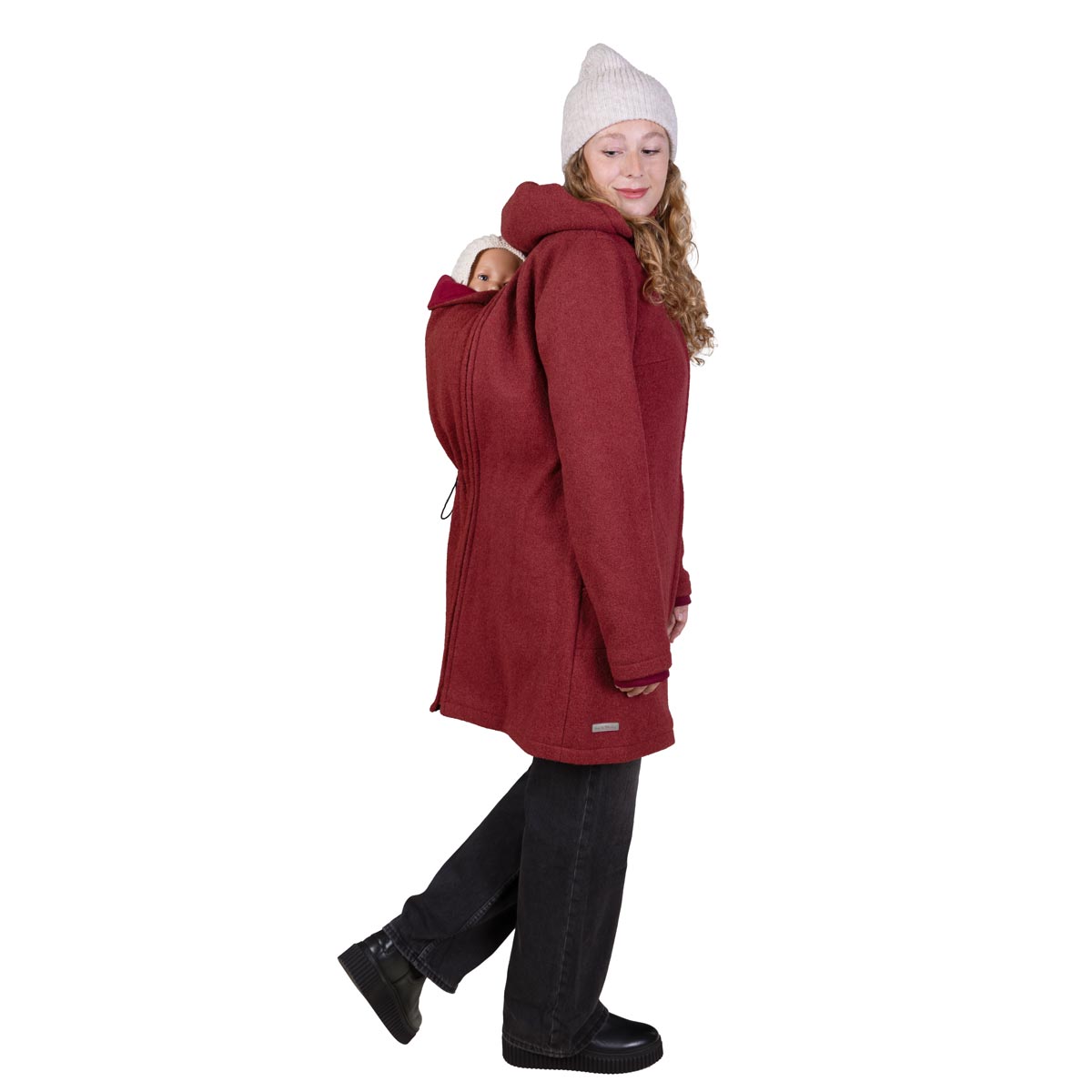 Rückentragejacke aus Wolle für Winter roter Mantel