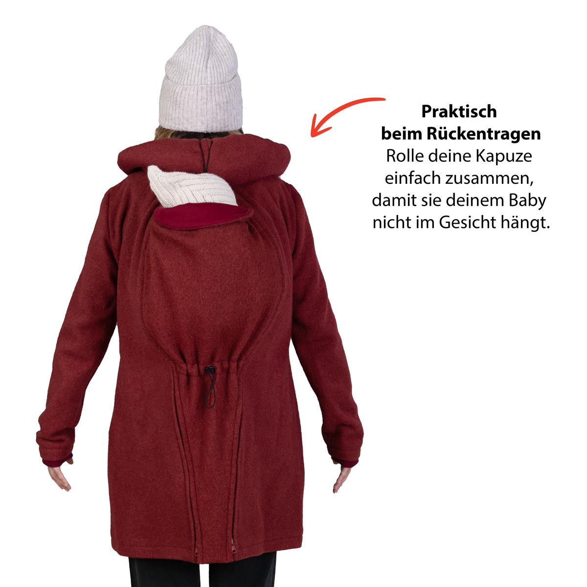 Winter Tragemantel zum Rückentragen mit einrollbarer Kapuze