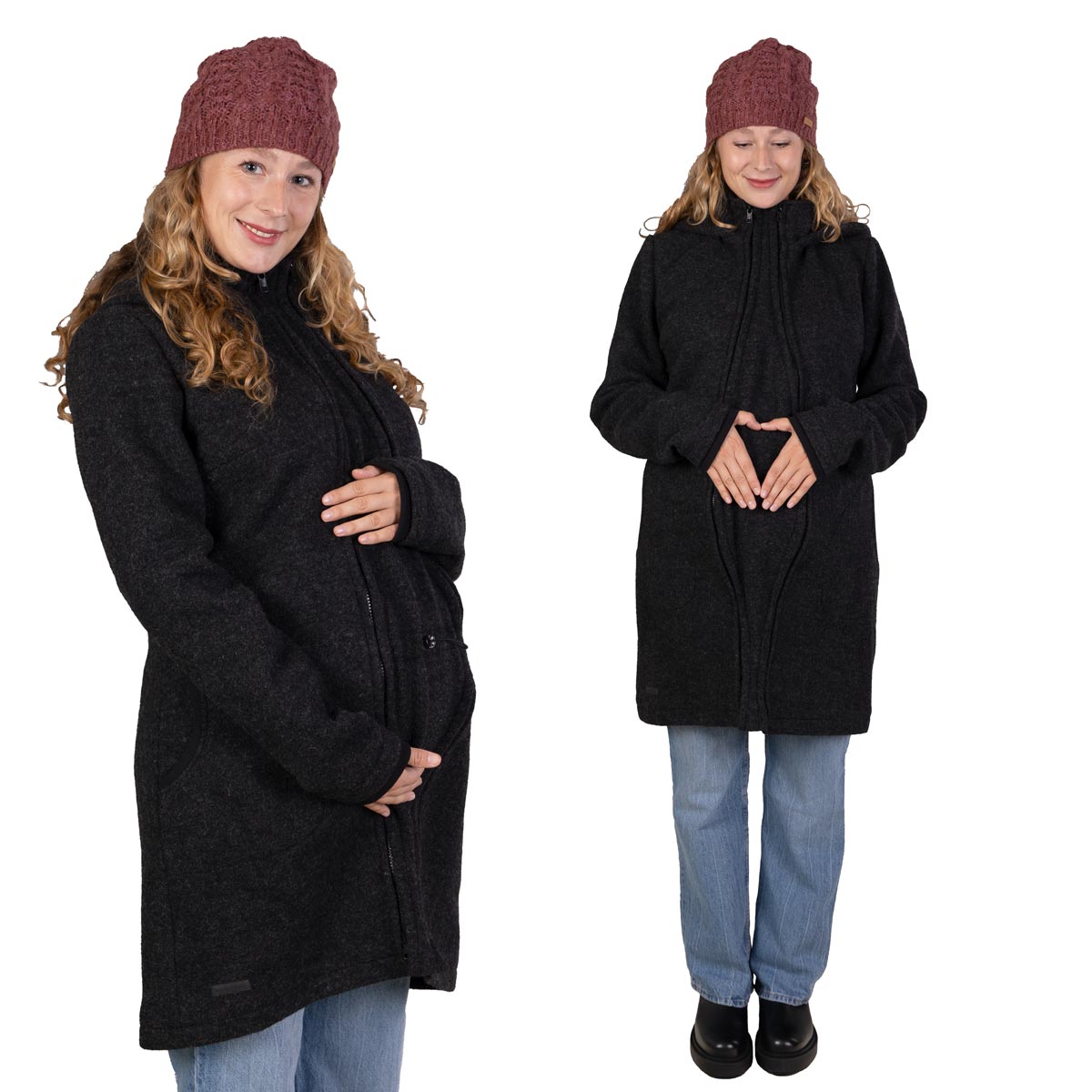 Winter Umstandsjacke aus Wolle in Anthrazit