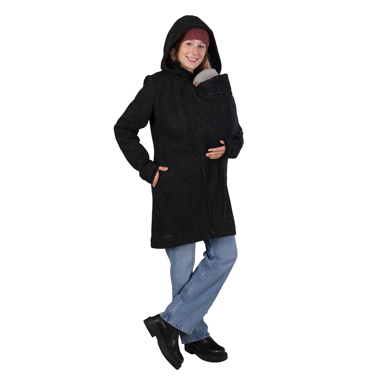 Winter Tragemantel aus Wolle, Baby tragen unter Jacke
