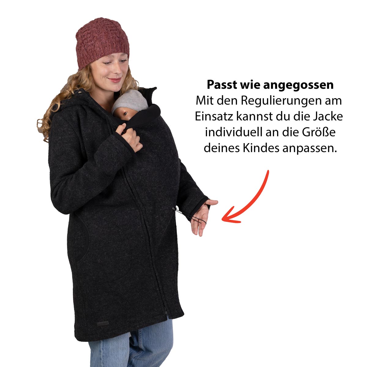 Regulierung am Babyeinsatz des Wintertragemantels SMILLA von Viva la Mama