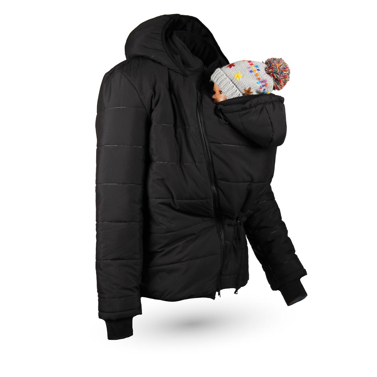 Schwarze Winter Tragejacke Männer mit Einsatz zum Babytragen