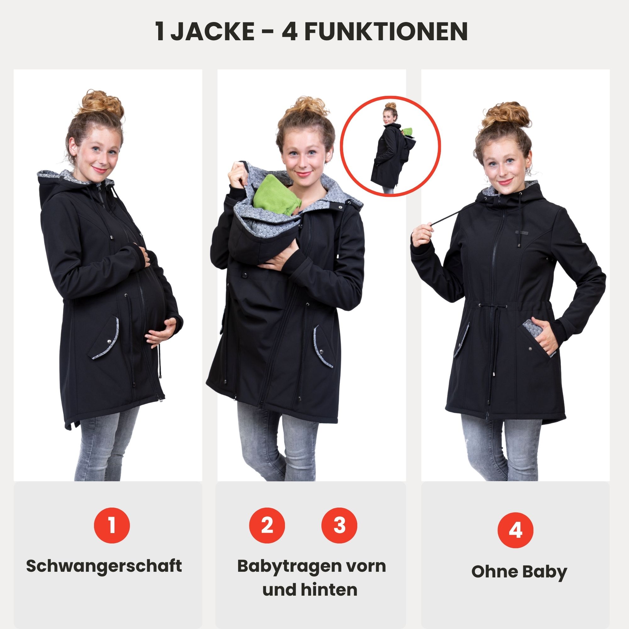 Tragejacke Baby 4in1 Allwetter Jacke für Mama