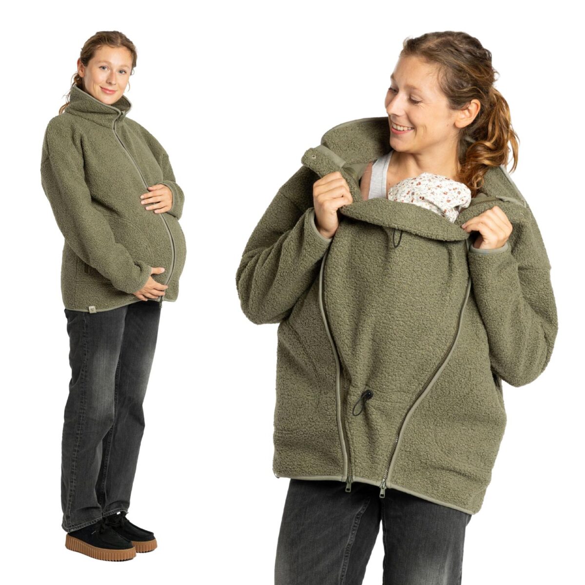 Oversize Teddyfleece Tragejacke in Oliv